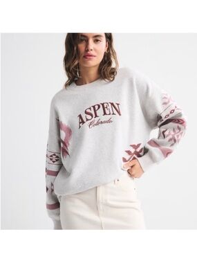 Abercrombie & Fitch Light Gray Sweatshirt with Dusty Rose Graphics